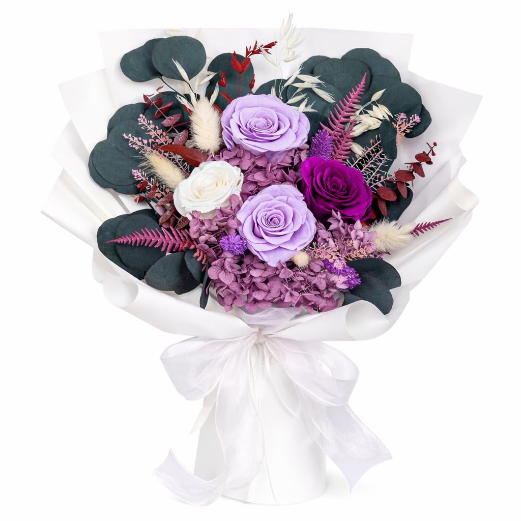 Bonsion front view purple rose bouquet showing elegant arrangement and long-lasting beauty