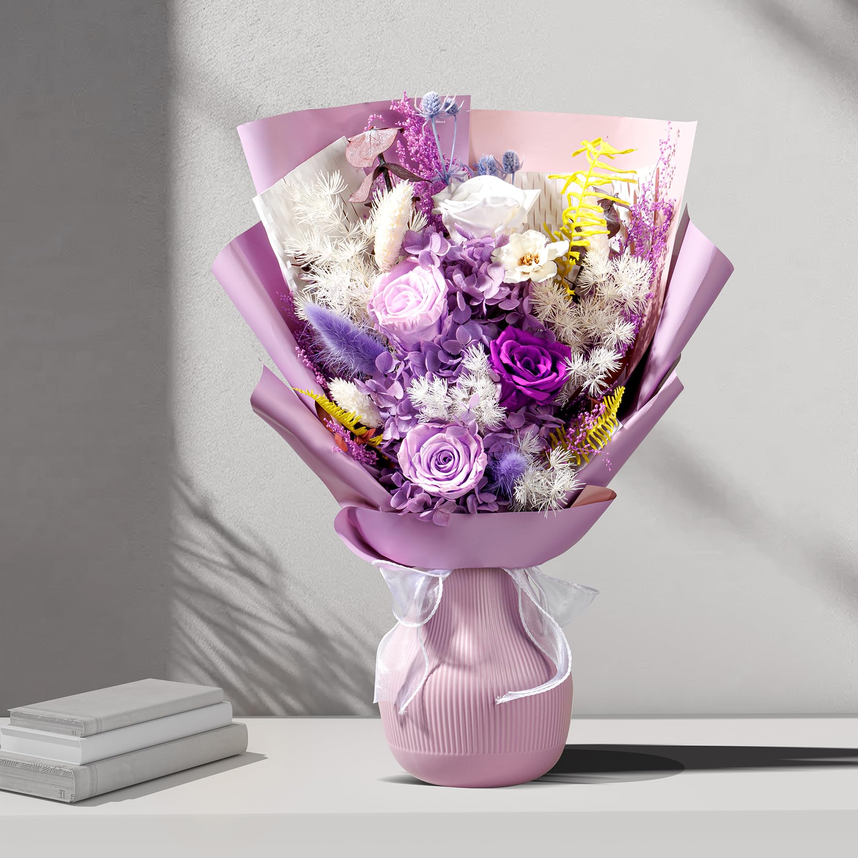 Bonsion bouquet held in hand to show scale and display benefit