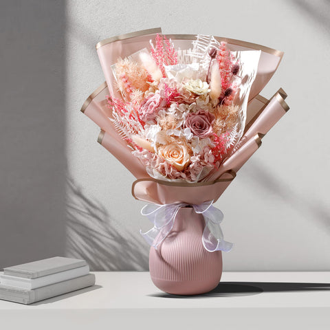 Bonsion bouquet held in hand for size comparison and easy styling benefit