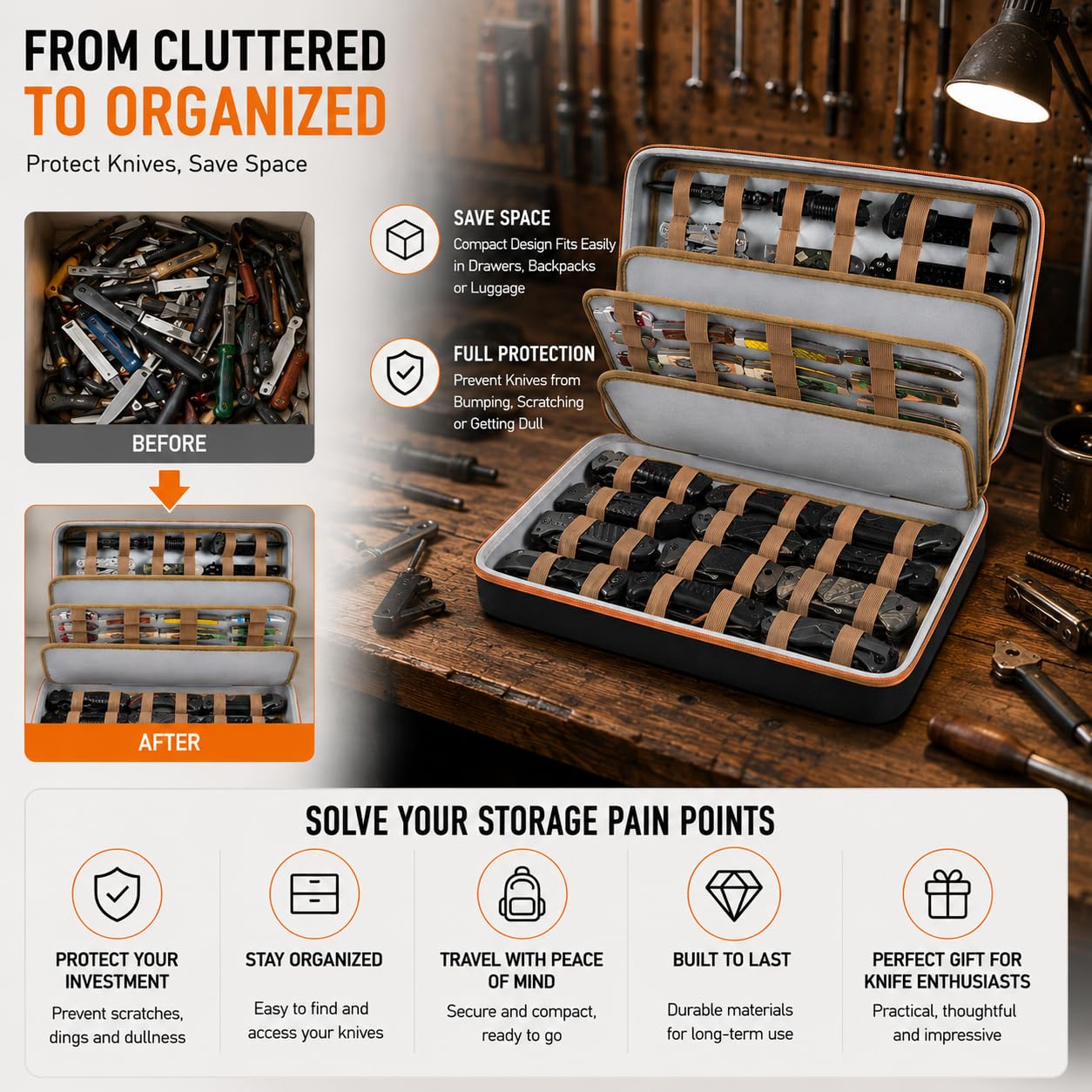 Boobowl knives in use organizer shows quick access for outdoor gear