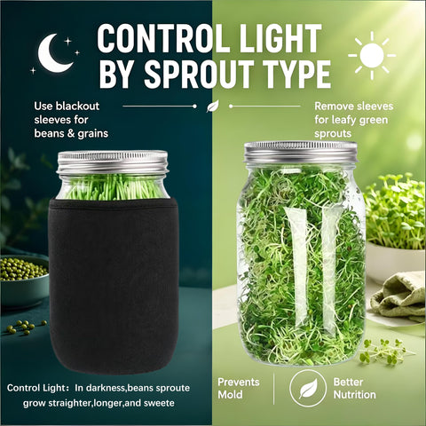 Boombamo blackout sleeve on jar showing light control for different sprouts