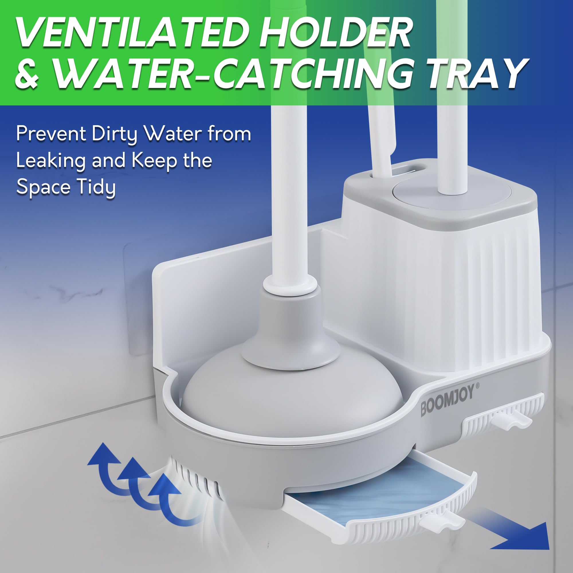 BOOMJOY holder ventilation and tray prevents drips and floor mess