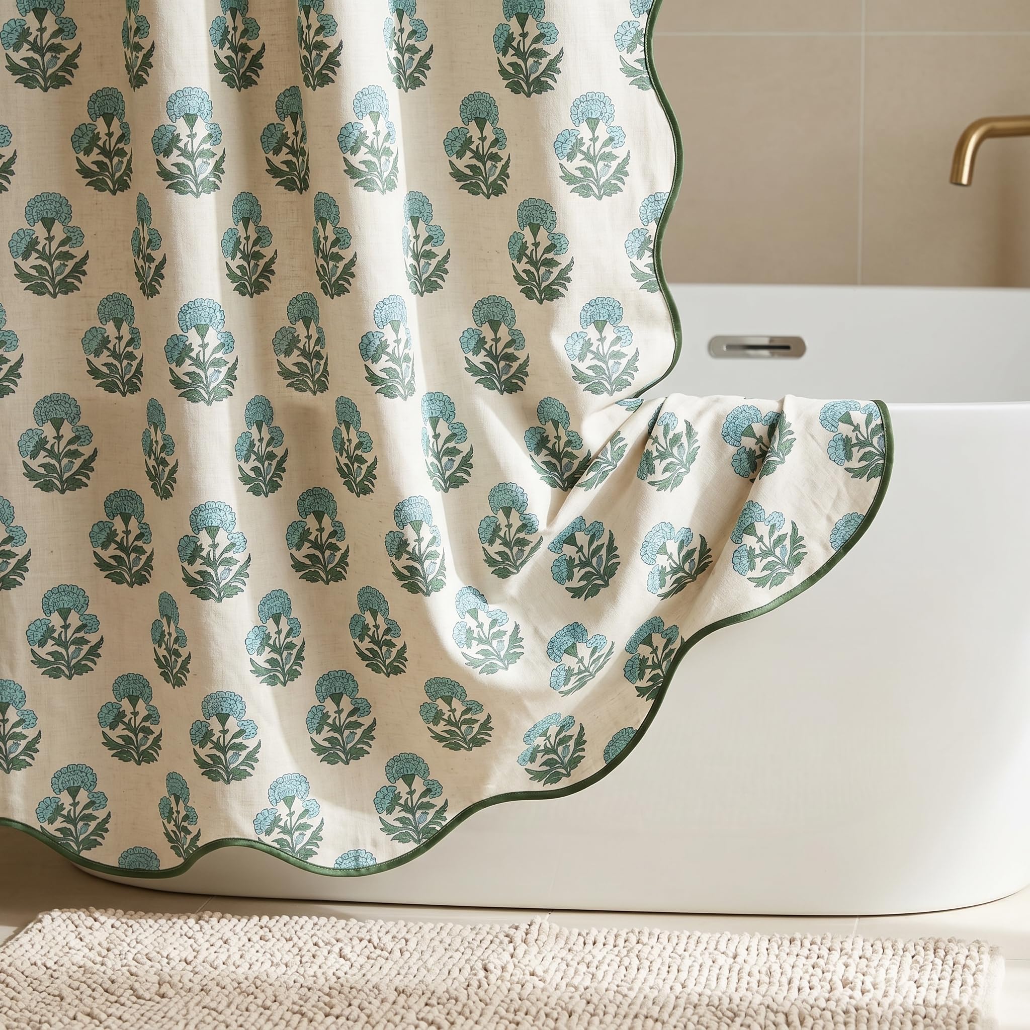 Boomkin curtain installed in a styled bathroom showing cozy cottagecore benefit