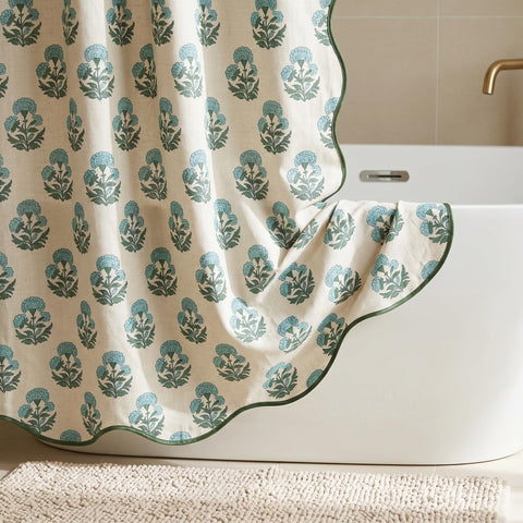 Boomkin curtain installed in a styled bathroom showing cozy cottagecore benefit