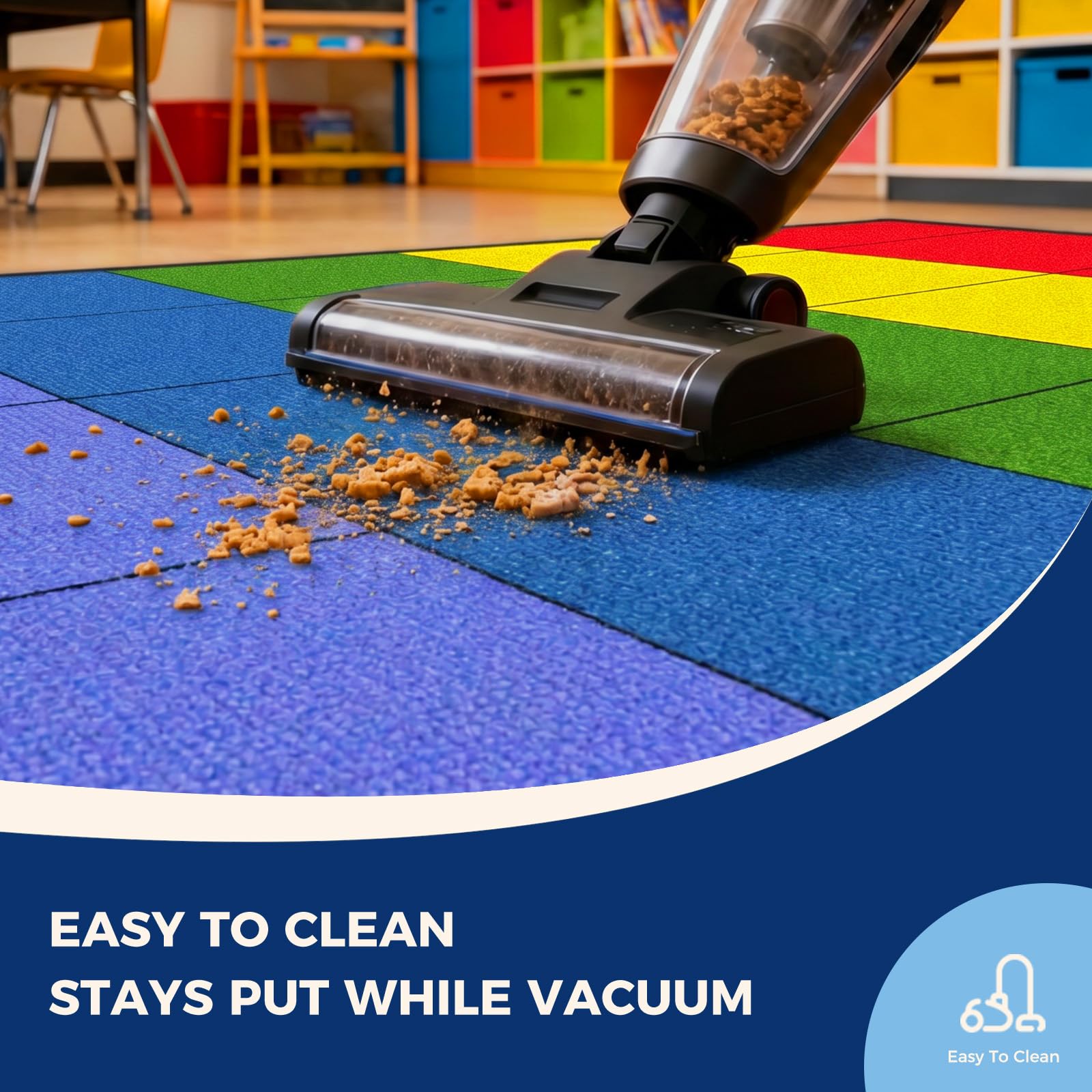 Booooom Jackson full classroom setup showing rug anchoring play area and brightening the room