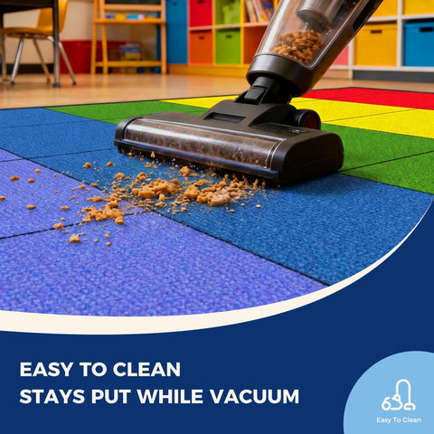 Booooom Jackson full classroom setup showing rug anchoring play area and brightening the room