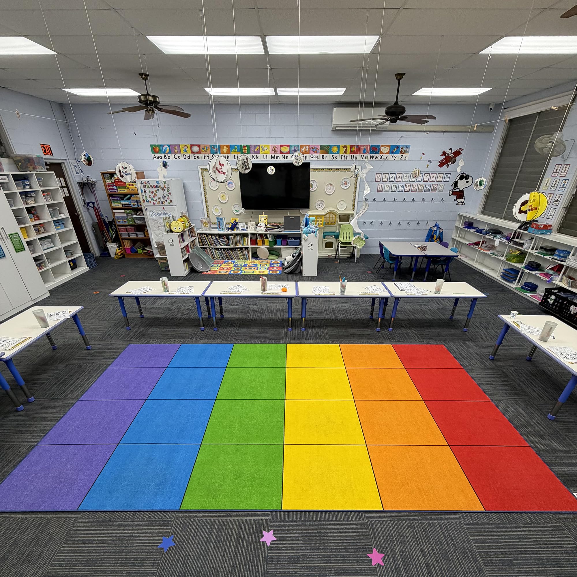 Booooom Jackson close-up of printed seating squares highlighting layout clarity and classroom management benefit
