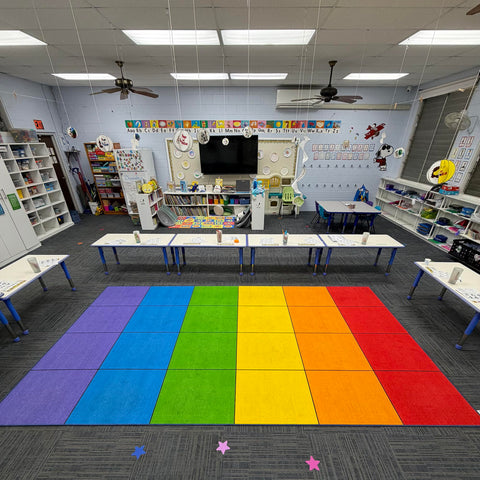 Booooom Jackson close-up of printed seating squares highlighting layout clarity and classroom management benefit