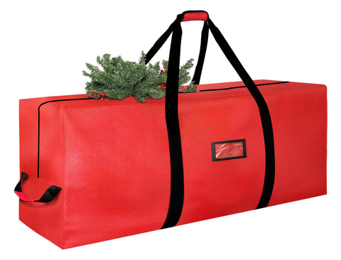 BOOPNEW front view of red 9ft tree bag showing full-length zipper and bright color benefit protection