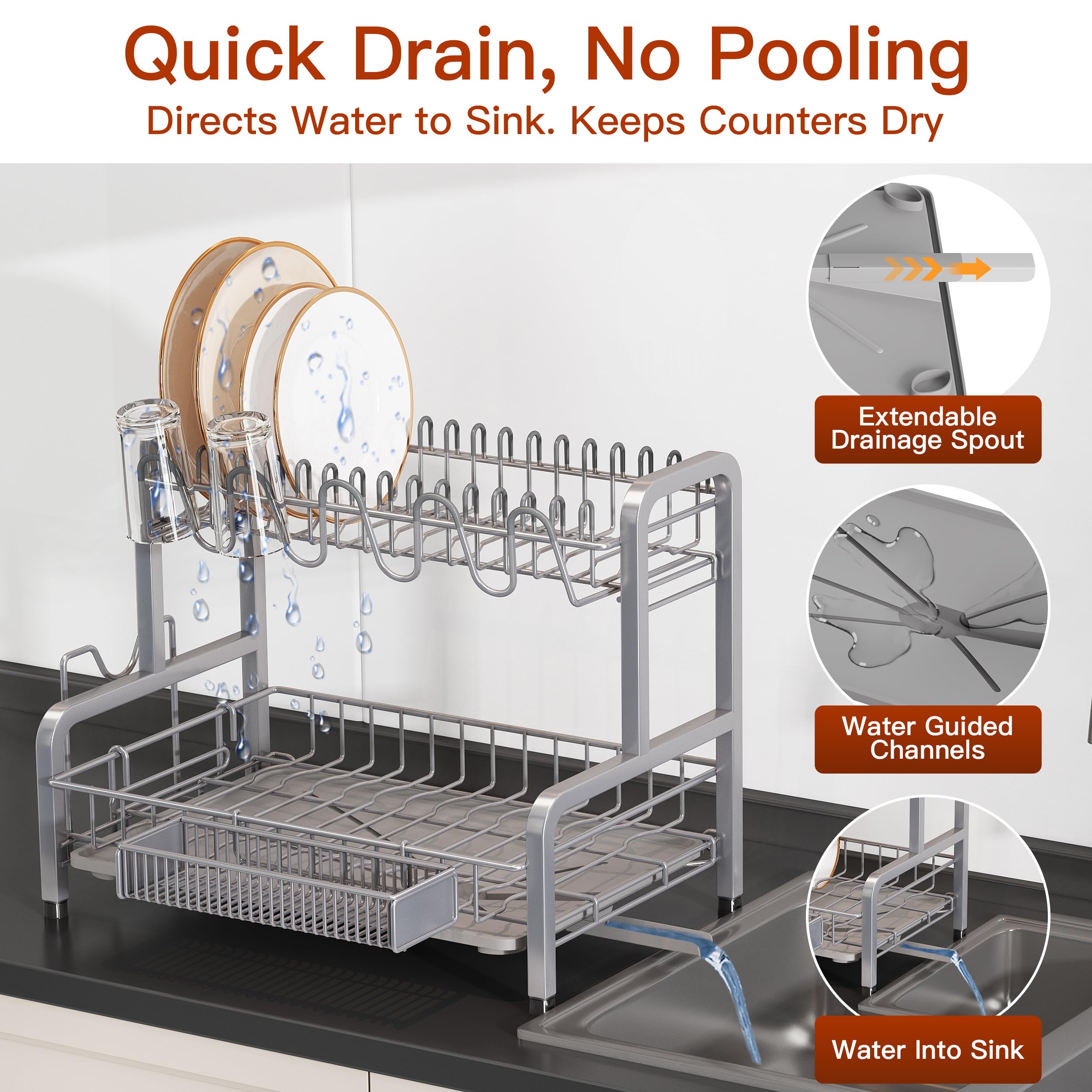 BOOSINY top tier loaded with plates and cups demonstrating organized drying