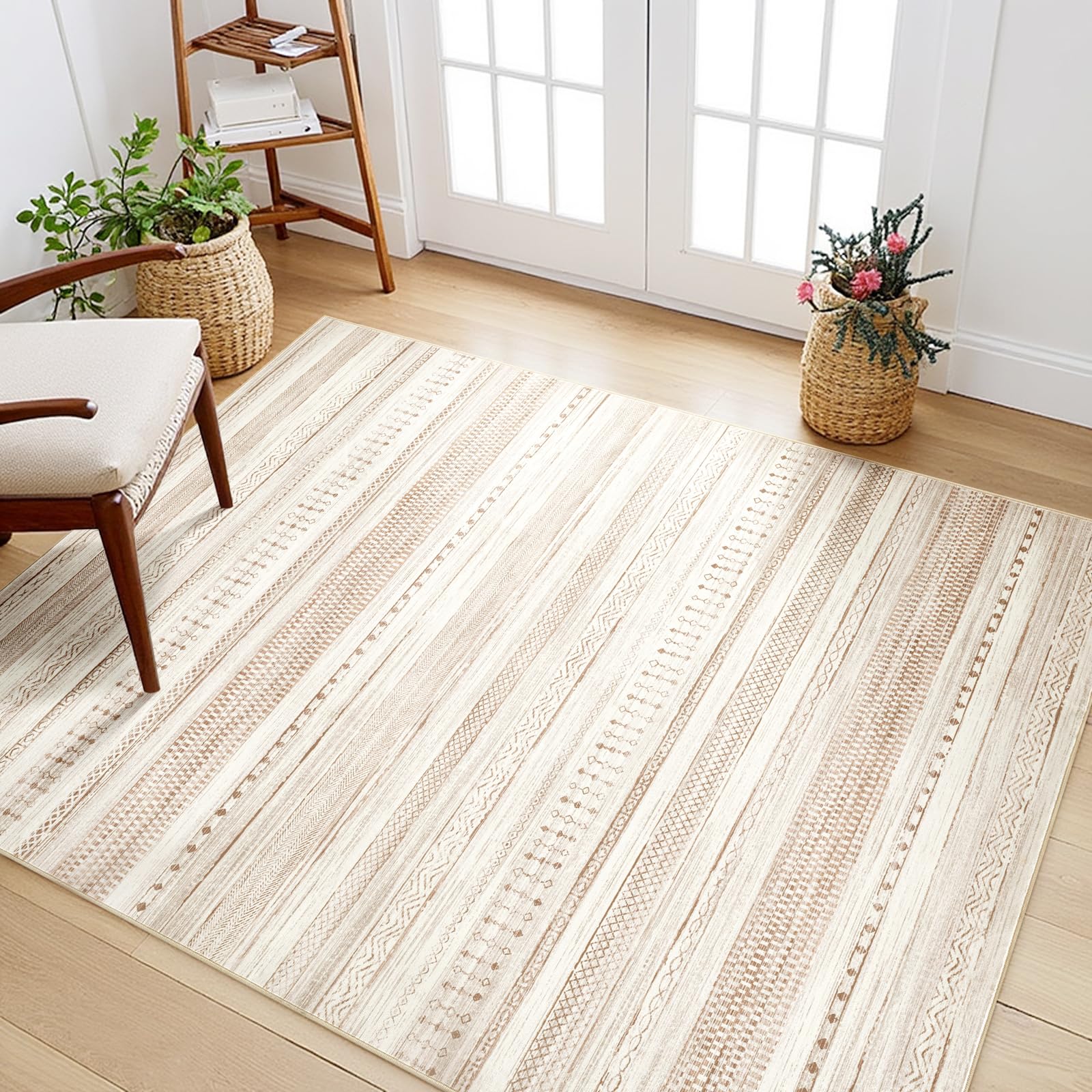 Boraya rug under dining table demonstrating washable convenience and style