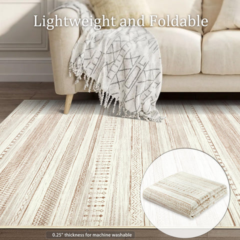 Boraya rug next to sofa showing scale and fit for furniture placement