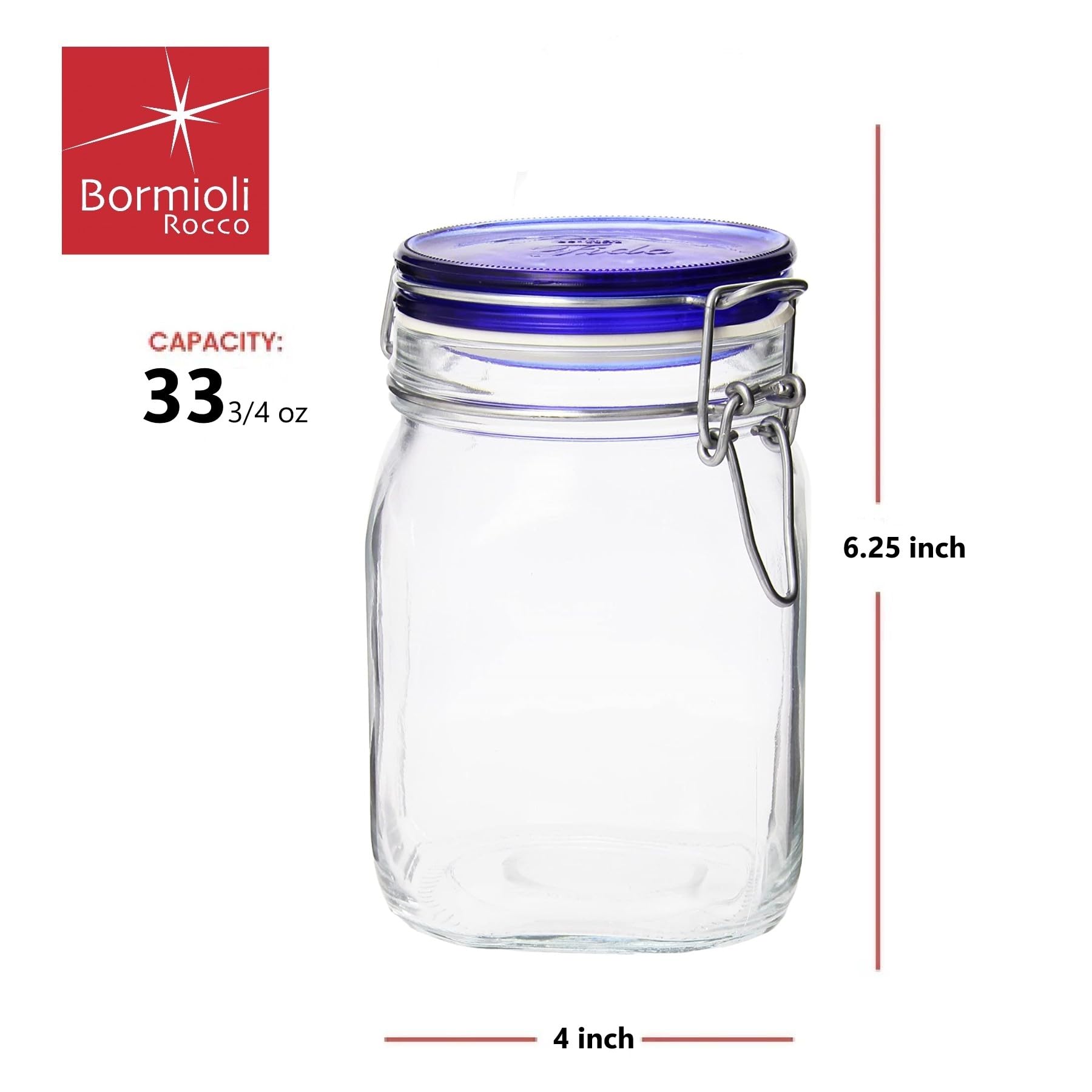 Bormioli Rocco close-up of glass lid and replaceable rubber gasket showing airtight seal benefit