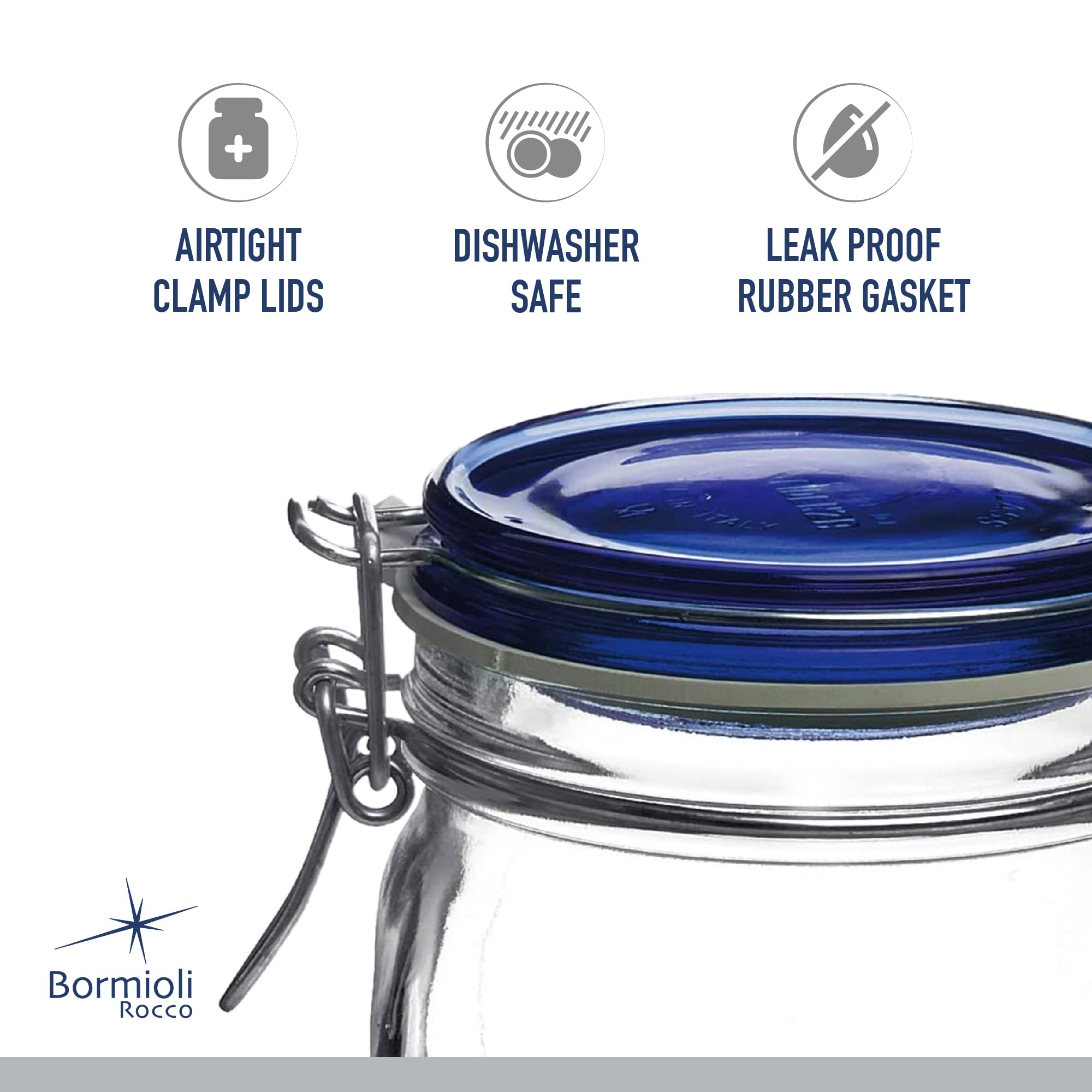 Bormioli Rocco jar in use storing dried pasta to show contents visibility and easy pouring