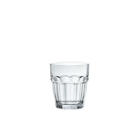 Bormioli Rocco front view of six stacked tumblers showing compact storage benefit