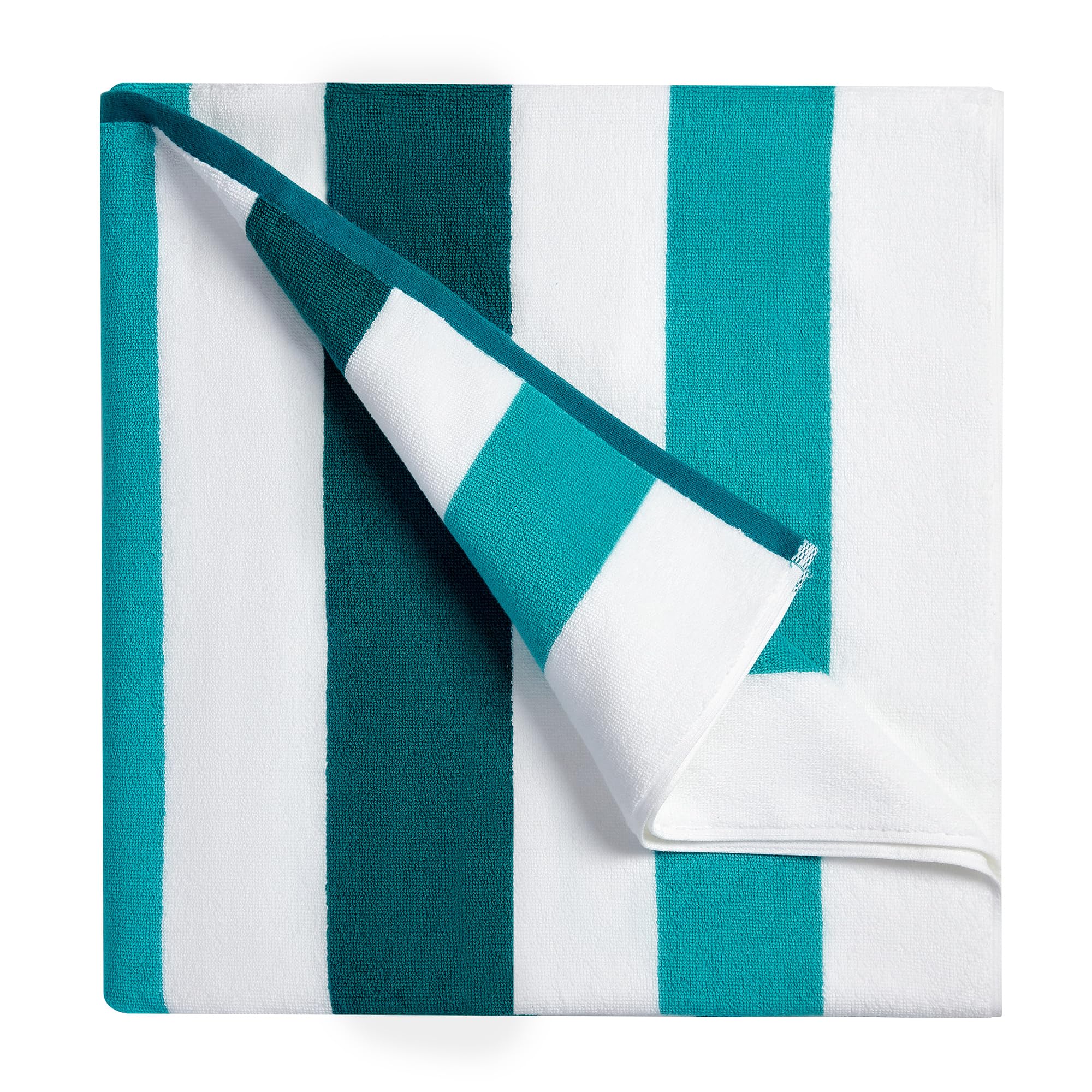 Bornbay front flat cyan green stripe towel showing full size and pattern benefit