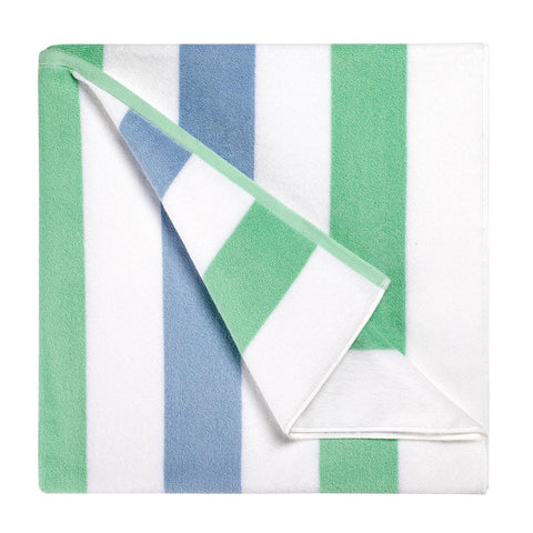 Bornbay front view folded mint green towel showing neat stripes and compact packing benefit