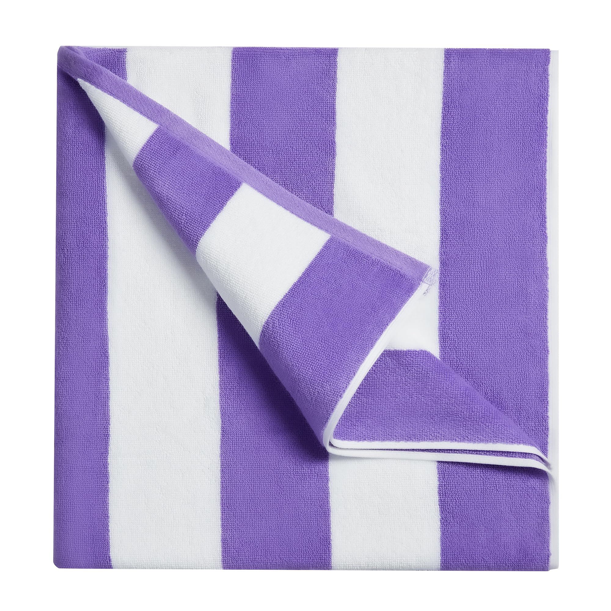 Bornbay front view of oversized beach towel showing wide purple stripes and coverage benefit