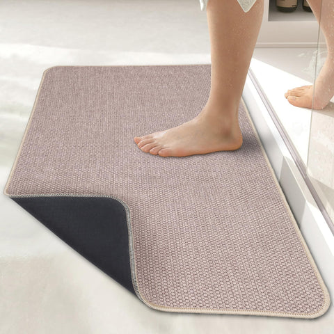 Bosap front view beige bath mat showing clean design and fast drying benefit