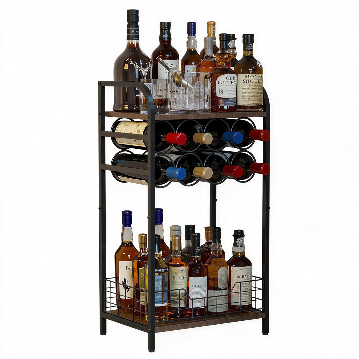 Bosimeca front view corner bar cabinet shows compact stylish storage