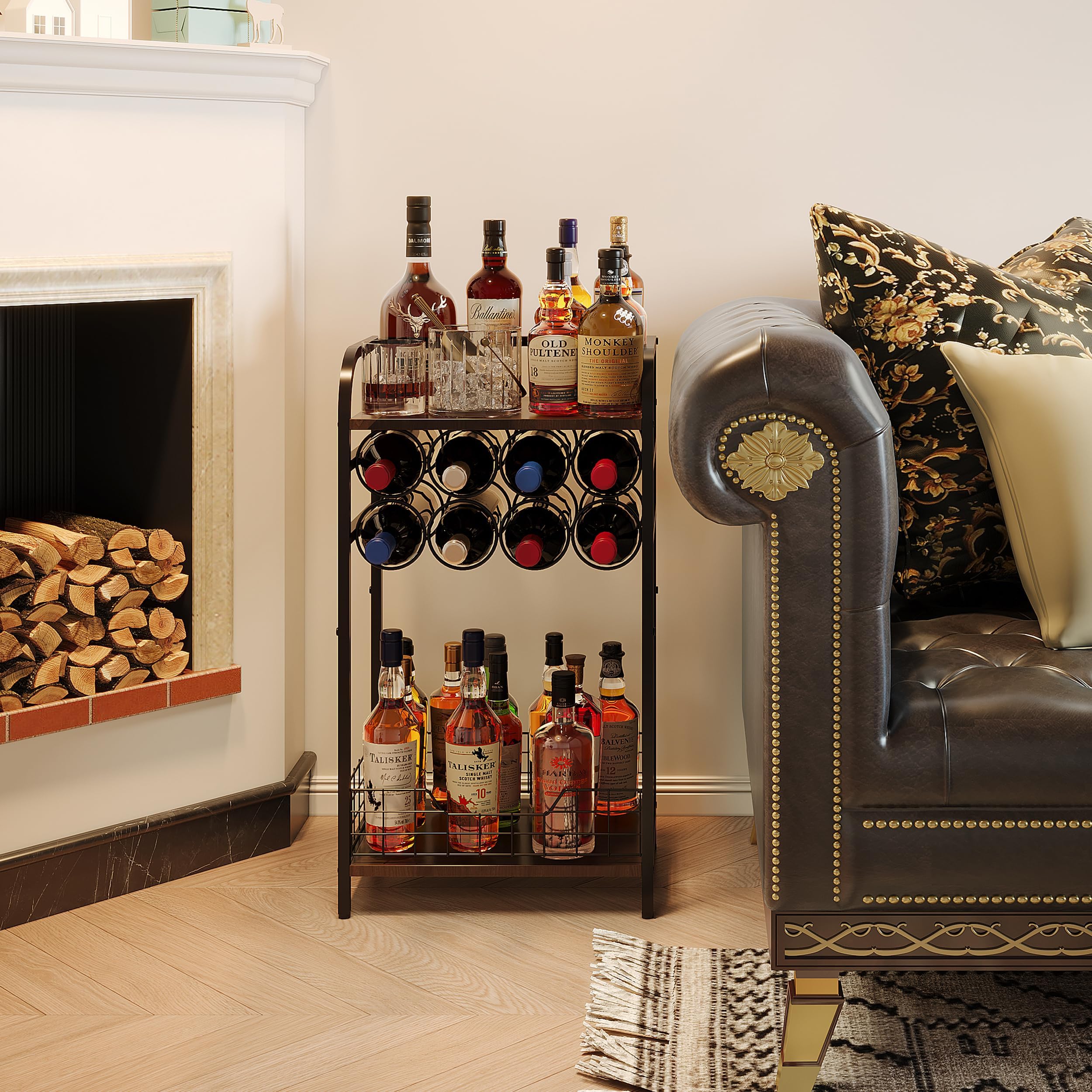 Bosimeca 12-bottle middle shelf detail organizes bottles securely