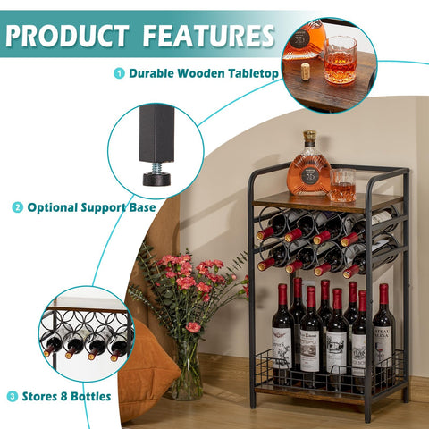 Bosimeca bottle next to rack shows scale and compact footprint
