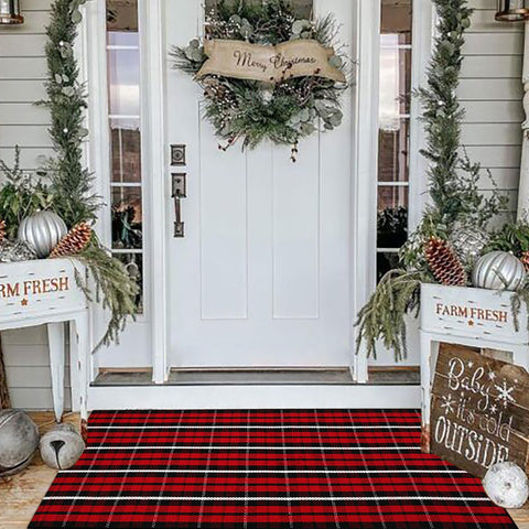 Bottalive front porch rug styled with planters, creates warm curb appeal
