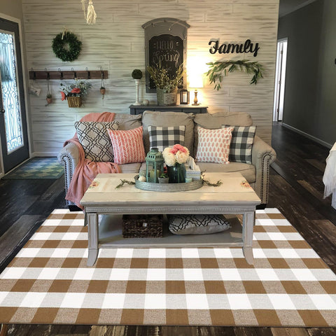 Bottalive rug layered with welcome mat demonstrating layered porch styling