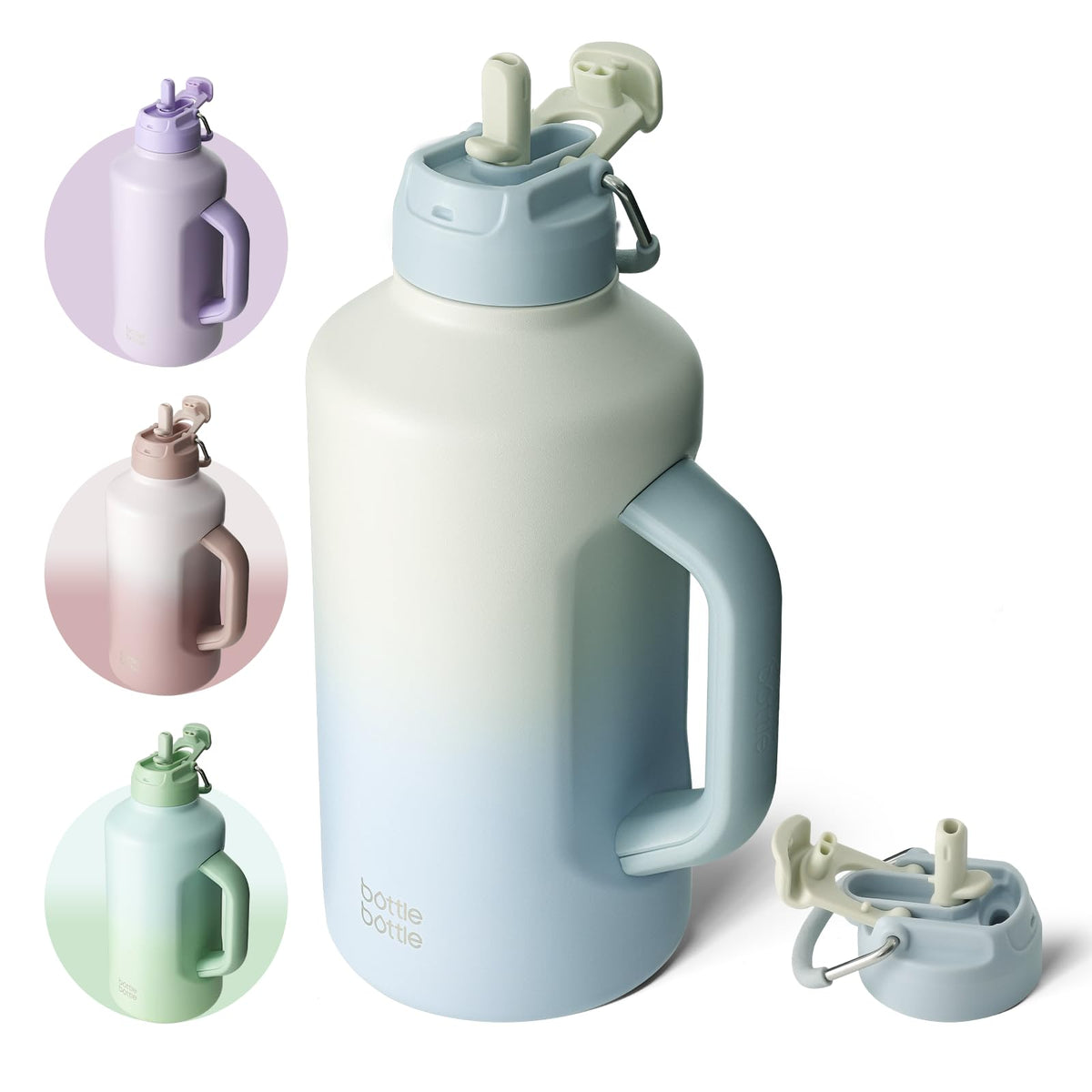 BOTTLE BOTTLE front view showing gray blue exterior and capacity, highlighting convenience