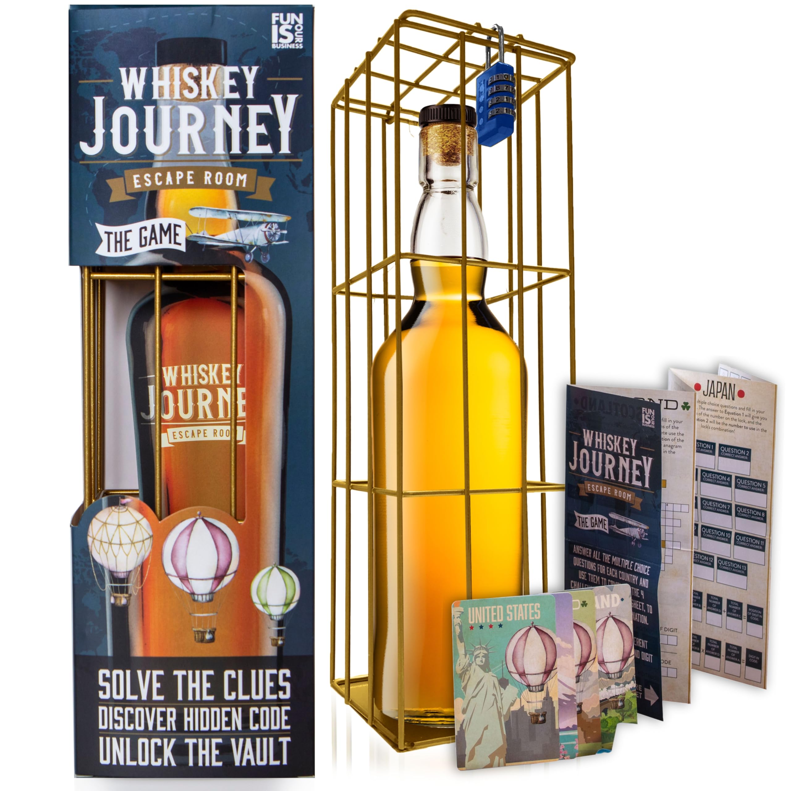 Boxer Gifts front packaging displaying the whiskey escape room gift box benefits