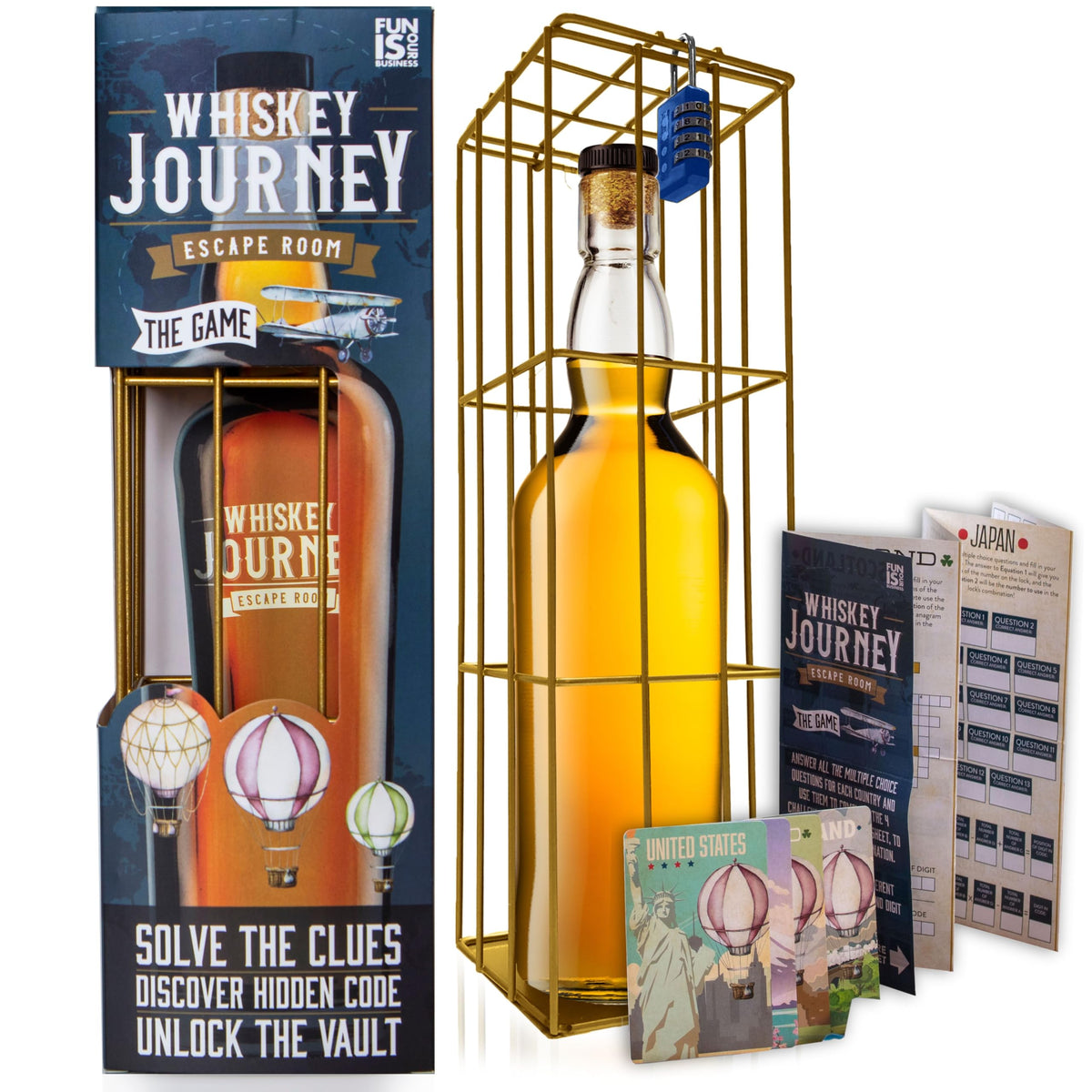 Boxer Gifts front packaging displaying the whiskey escape room gift box benefits
