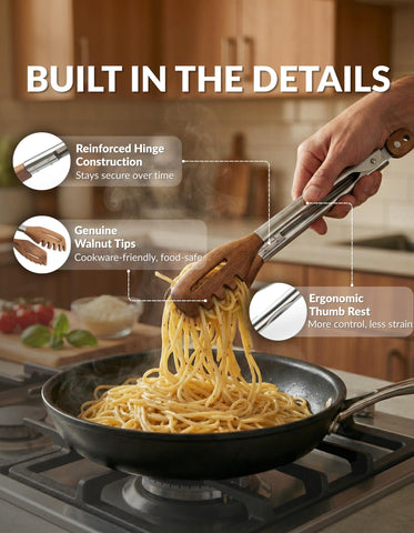 Boxiki Kitchen close-up of walnut tip highlighting grain and nonstick safety
