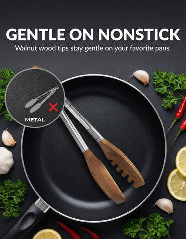 Boxiki Kitchen tongs lifting spaghetti with secure forked grip and drainage