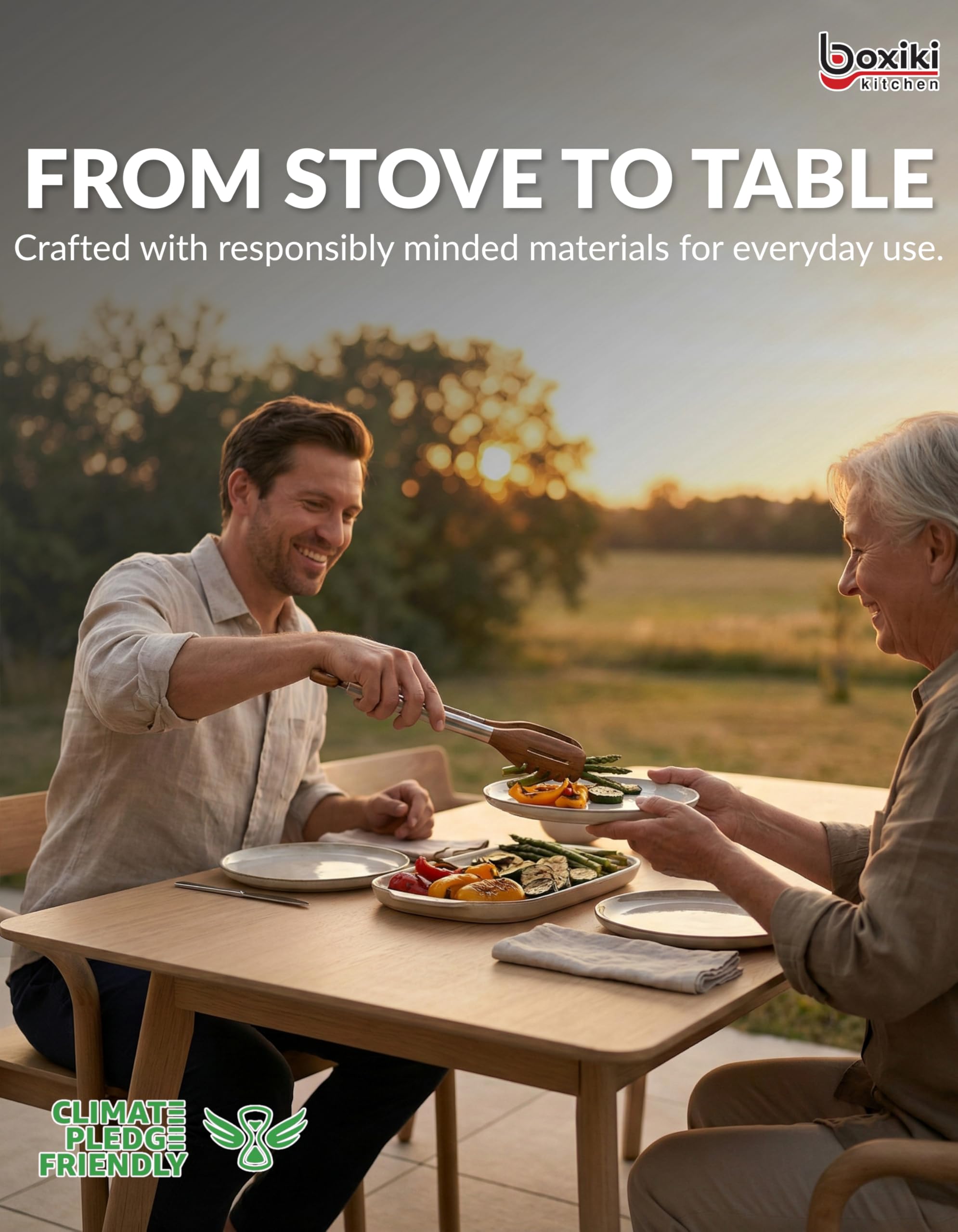 Boxiki Kitchen tongs tossing a leafy salad with precise, gentle control