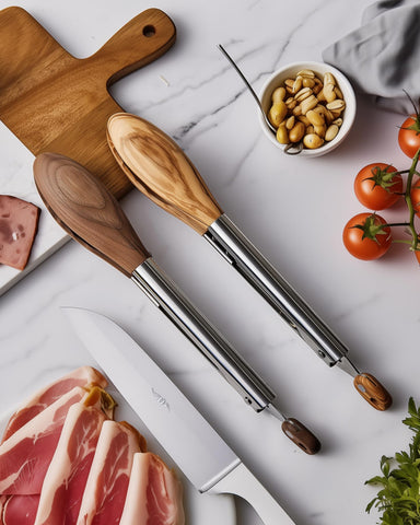 Boxiki Kitchen tongs on counter in kitchen adding rustic style