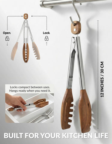 Boxiki Kitchen tongs styled on a dining table adding warm, natural elegance