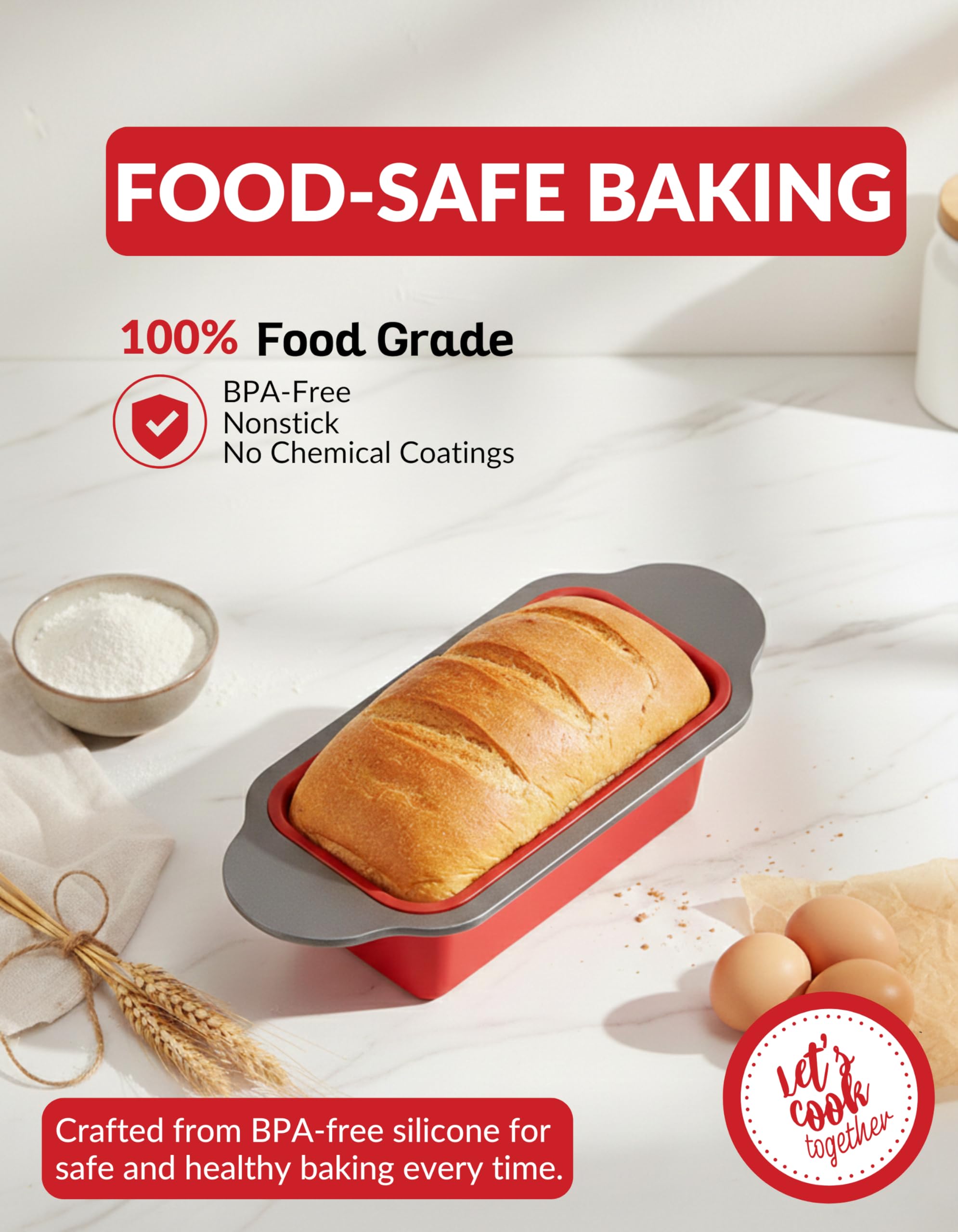 Boxiki Kitchen pan beside ruler showing 9x5 size for recipe accuracy
