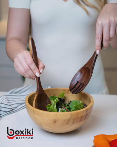 Boxiki Kitchen utensils hung by holes demonstrating easy storage and air-dry benefit