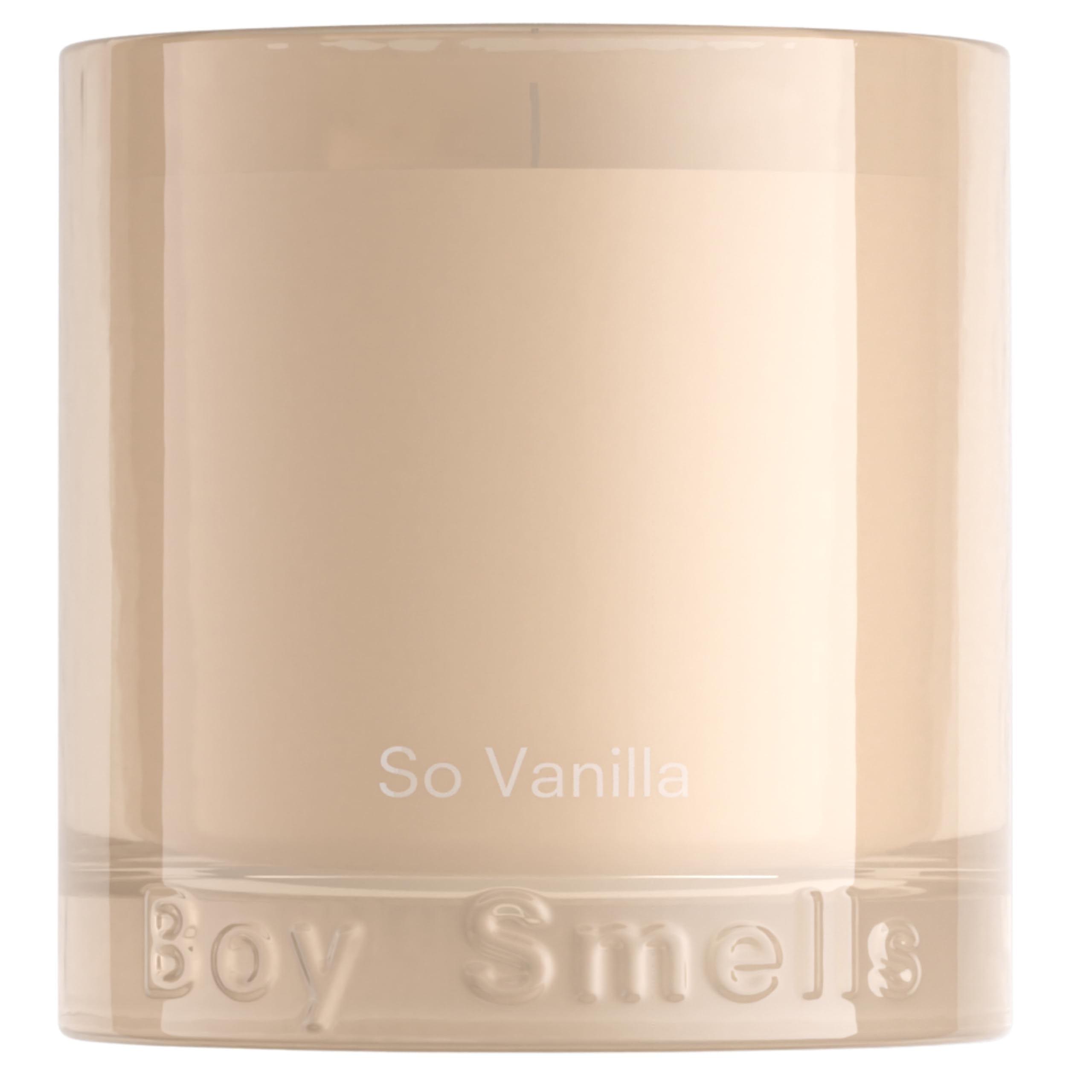 Boy Smells front tumbler view showing cream glass and refined design benefit: elegant décor