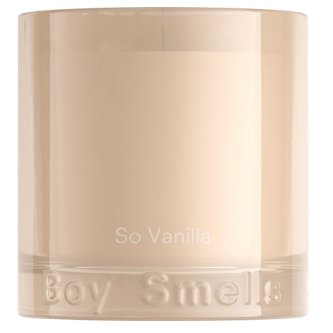 Boy Smells front tumbler view showing cream glass and refined design benefit: elegant décor