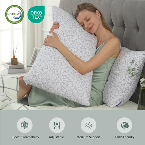 BPC pillow next to ruler showing queen size scale and loft