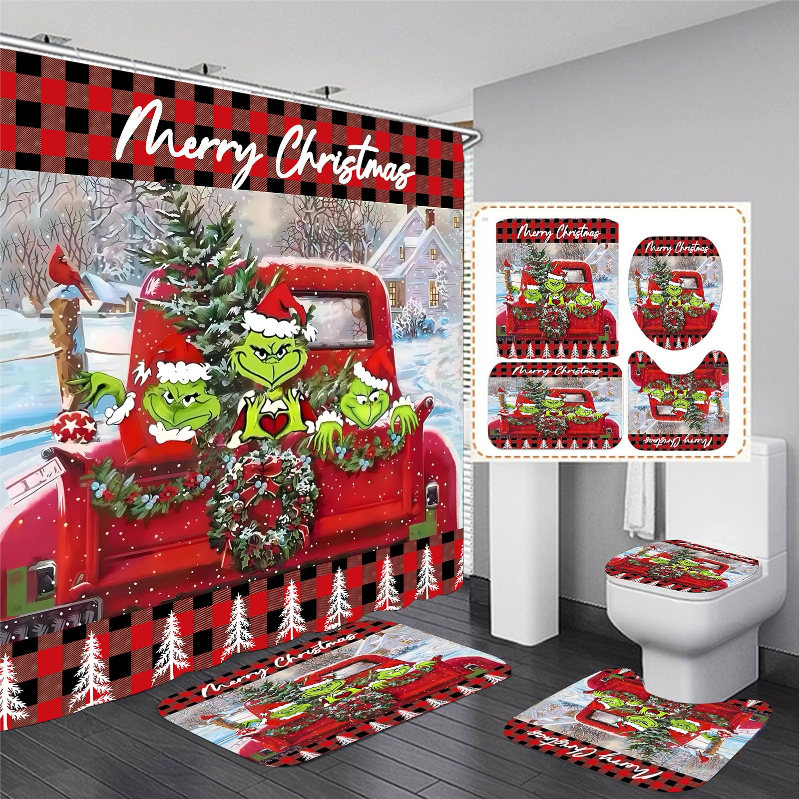 Bpwasxda shower curtain front view showing festive design and easy care benefits