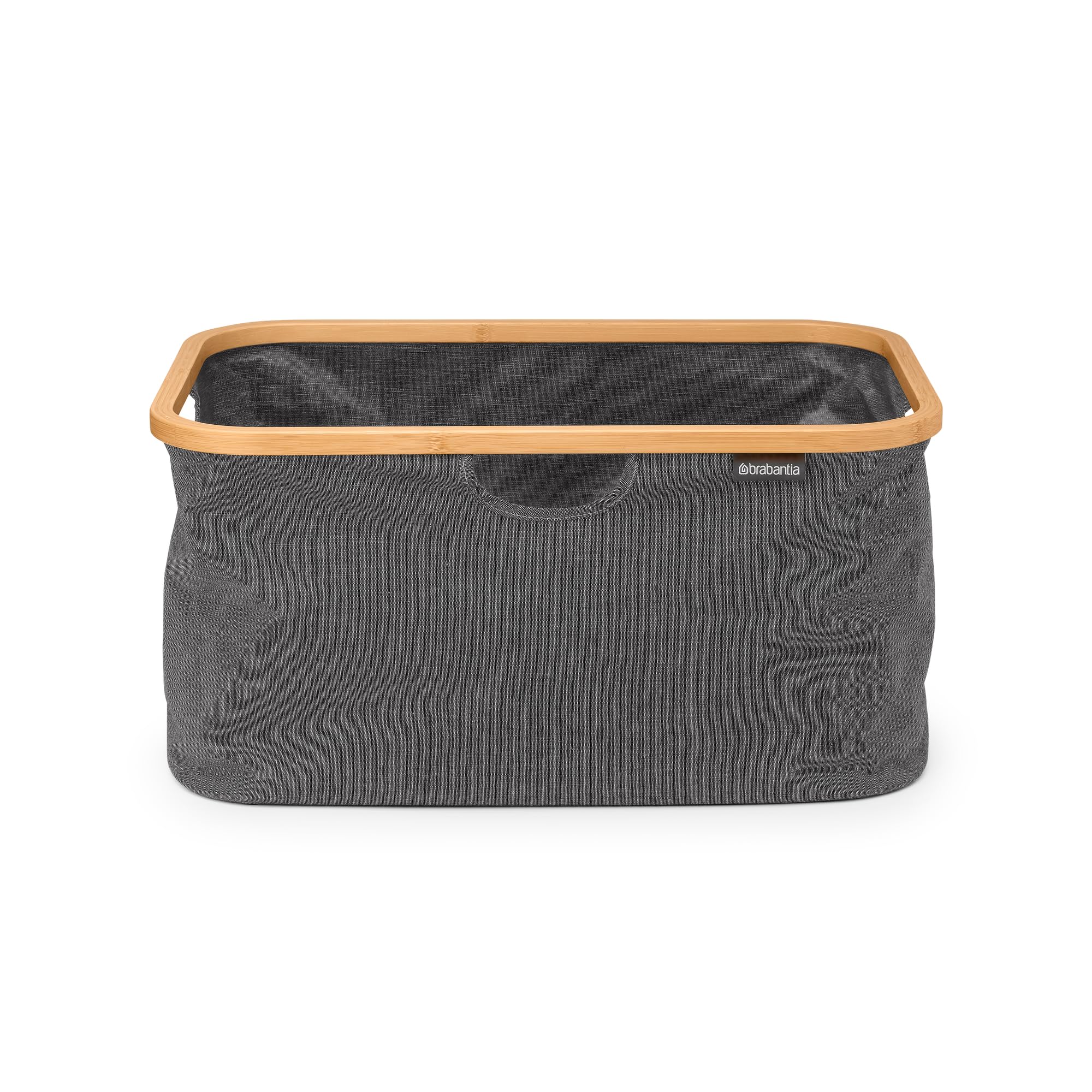 Brabantia front view pepper black basket showing sleek, space‑saving design