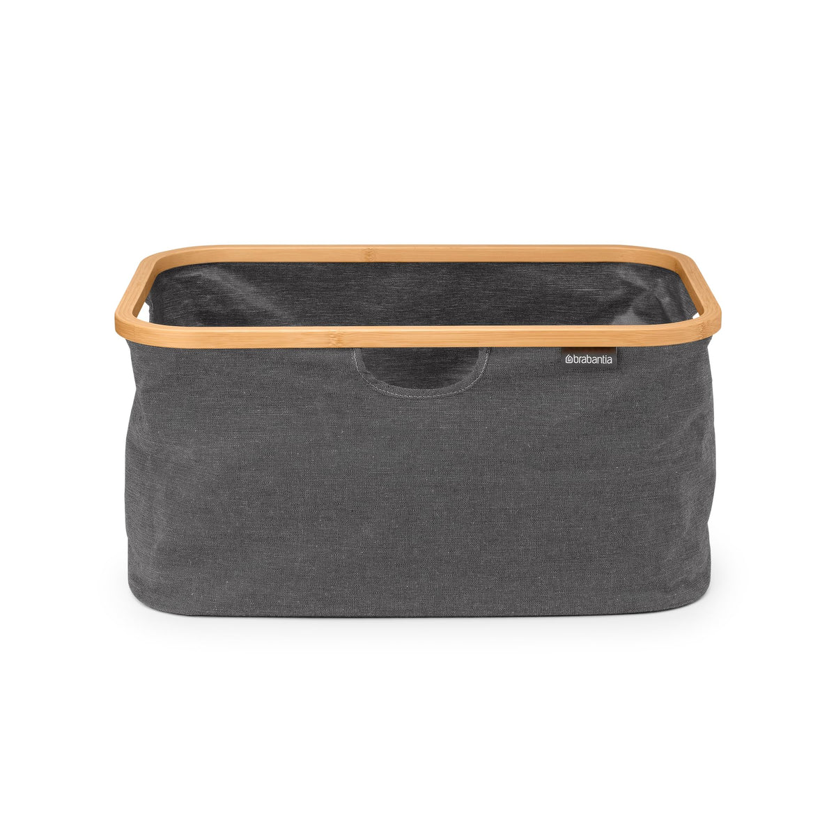 Brabantia front view pepper black basket showing sleek, space‑saving design