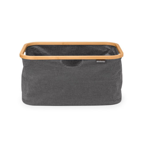Brabantia front view pepper black basket showing sleek, space‑saving design