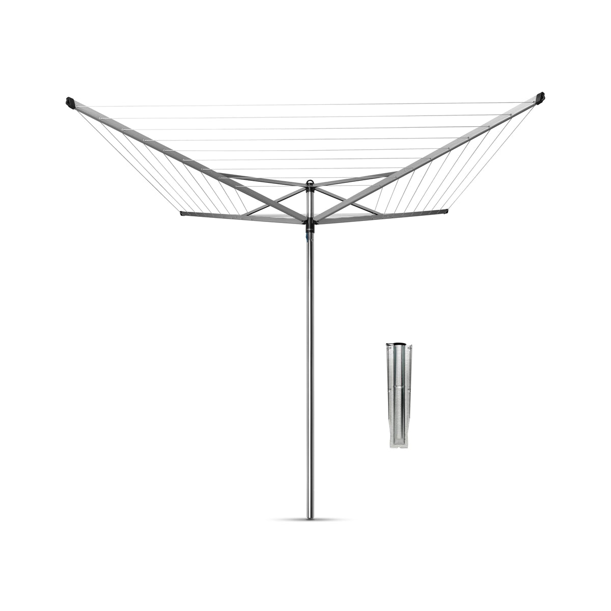Brabantia Topspinner front view showing full 4-arm drying capacity and benefit of space saving