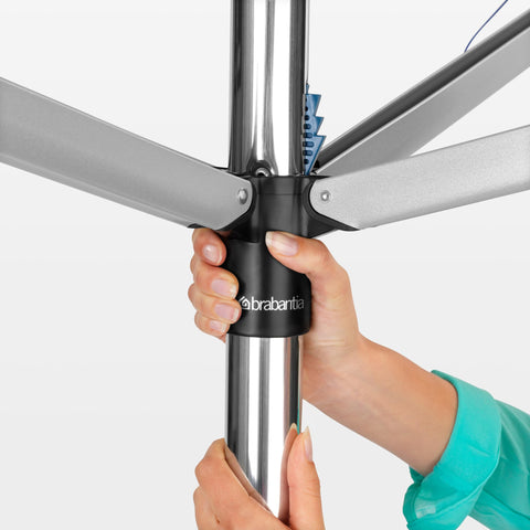 Brabantia topspinner hanger eye detail enabling easy hanger use for delicate garments