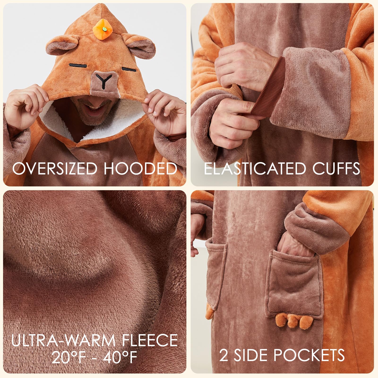BRAFFWNE person wearing capybara hooded blanket lounging for comfortable relaxation