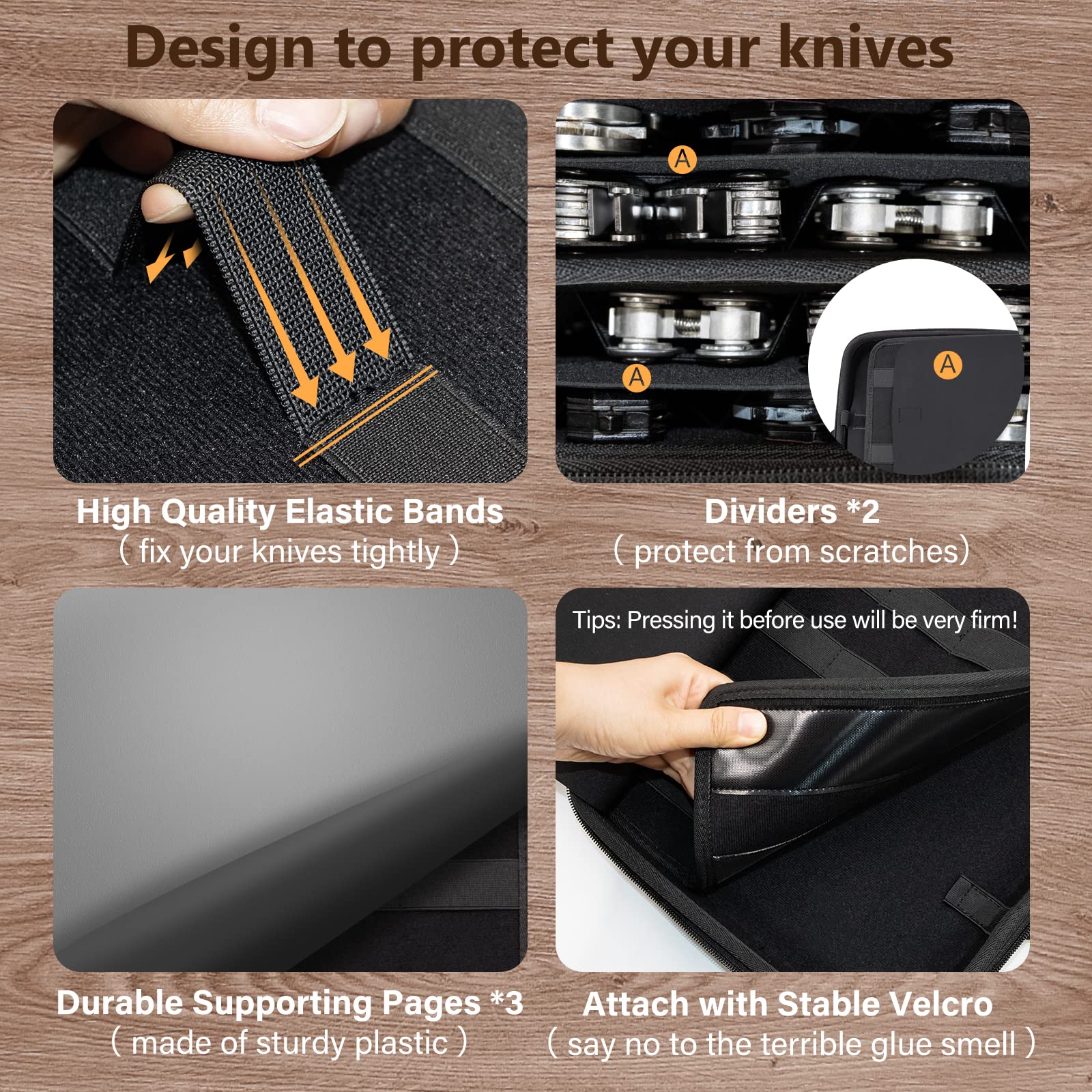 BRANTMAKER elastic band detail holding knives securely to prevent shifting