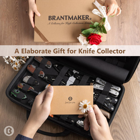 BRANTMAKER case next to a knife to show internal capacity and scale